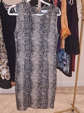 Calvin Klein Black and Beige Printed Women's Dress